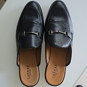 Topman Black Leather Bit Mule Loafers